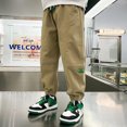 thumbnail image 2 of shoper Boys Cargo Pants Size 10-12 Loose Fit with Drawstring Pull-On Comfy Trousers Lounge Pants Pants for Spring Summer Kids Khaki 150, 2 of 6