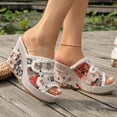 thumbnail image 3 of Rokment Floral Fringed Denim Platform Wedge Heeled Sandals for Women Trendy Casual Leopard Canvas Buckles Espadrilles Chunky Heels Slides Dress Backless Slippers 2026 Summer Beige Size 6.5, 3 of 5