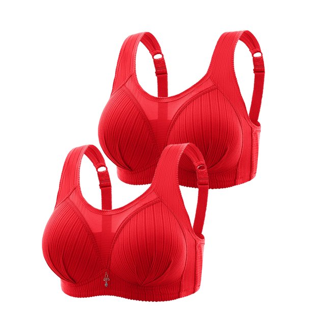 Timegard 2pc Bra for Women Wireless Mesh Adjustable Strap Full-Coverage High Support Comfort Daily Bras