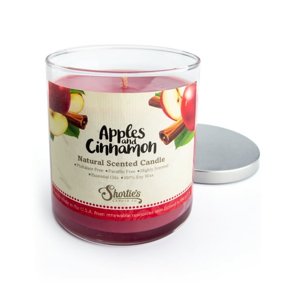 Apples & Cinnamon Scented Natural Soy Candle, Essential Fragrance Oils, 100% Soy, Phthalate & Paraben Free, Clean Burning, 9 Oz.