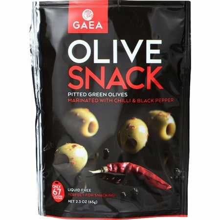 Gaea Olives - Green - Pitted - With Chili And Black Pepper - Snack Pack - 2.3 Oz - Pack of