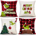 thumbnail image 1 of Juego de 4 fundas de almohada navideñas de 12 x 12 pulgadas para decoración, almohadas a cuadros de búfalo rojo, funda de cojín navideña, decoración navideña de invierno, decoración de granja para, 1 of 6