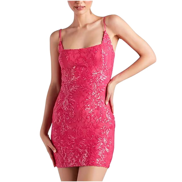 QIPOPIQ Robe à Paillettes pour Femmes Courte Robes de Bal pour Adolescentes Filles Danse Robe Hoco Scintillante Bretelles Spaghetti Moulante Robes de Cocktail de Fête Dos Nu Mini Retour à la Maison Robes Courtes Été Liquidation