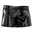 thumbnail image 5 of Dovford Men's Latex PVC Faux Leather Short Pants Solid Buckled Crotchless Boxer Shorts Pants, 5 of 5