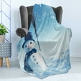 thumbnail image 4 of Snowman Soft Flannel Fleece Throw Blanket, Snow Covered Wintry Landscape with Happy Snowman Cold Outdoors, Cozy Plush for Indoor and Outdoor Use, 60" x 80", Pale Blue Dark Blue, by Ambesonne, 4 of 5