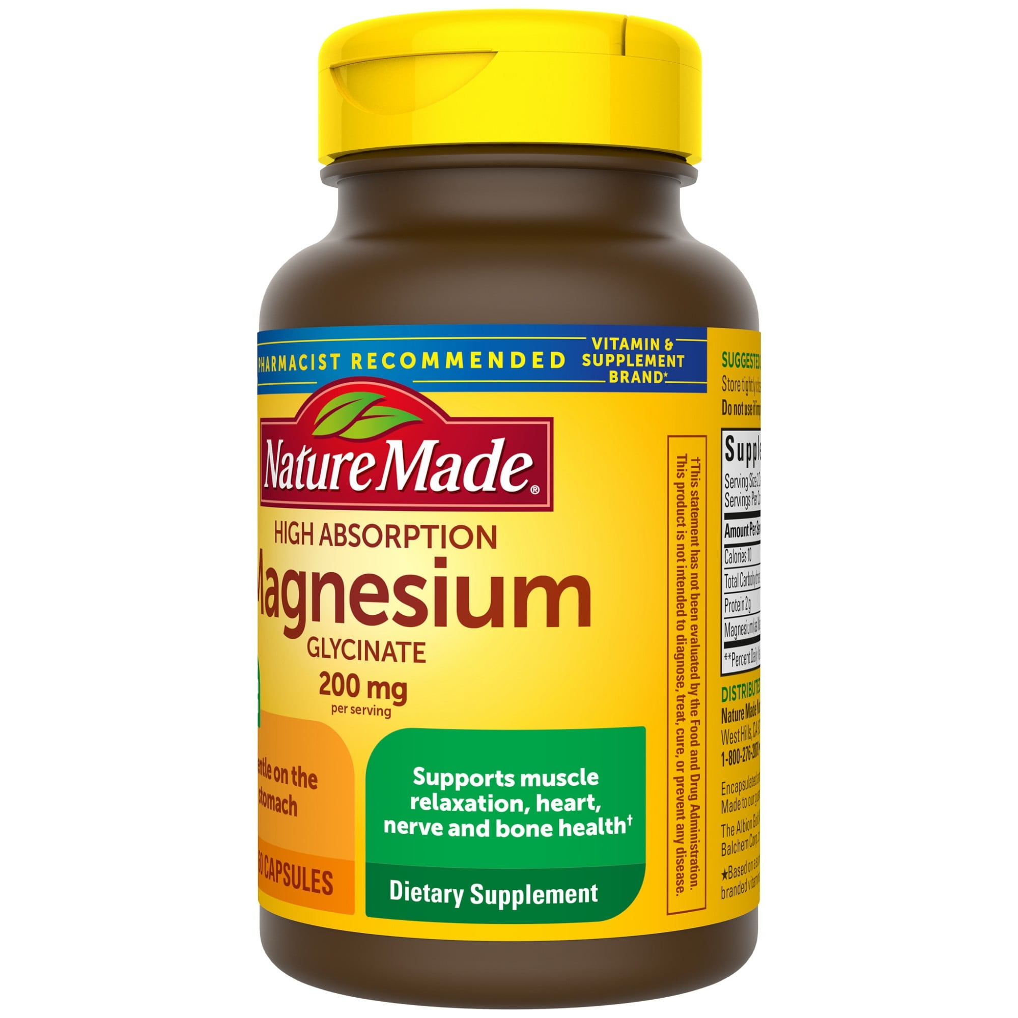 Nature Made Magnesium Glycinate 200 Mg Per Serving Capsules, Dietary ...