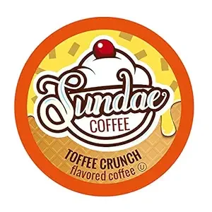 Sundae Ice Cream Flavored Coffee Pods, Compatible with 2.0 Keurig K-Cup Brewer, (Toffee Crunch) 48 Count