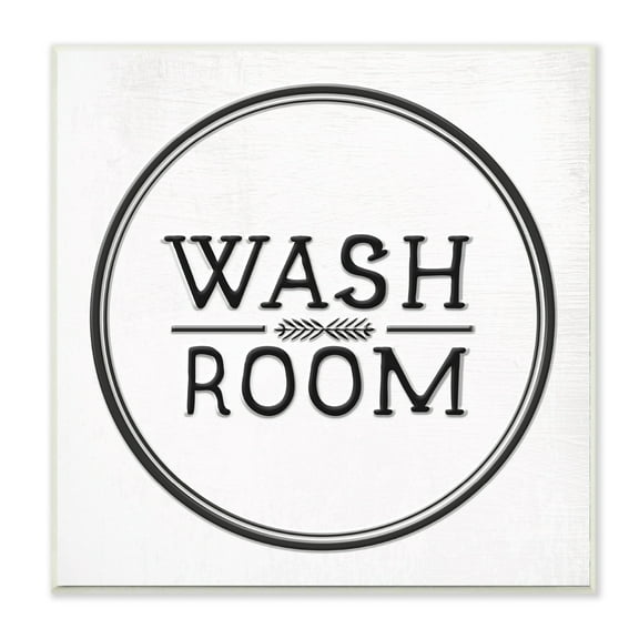 Wash Room Black and White Faux Aluminum Sign Look Typography Wall Plaque Art, 12 x 12