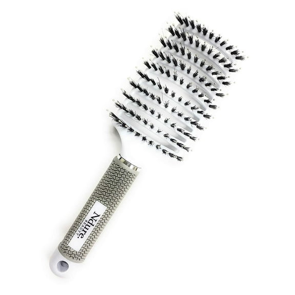 Curved Vented Boar Bristle Styling Hair Brush, Single White Brush Anti-static Detangler, Thick, Fine, or Curly Hair, Wet or Dry Use, Fast Blow Drying, Use on Long or Short Hair. Single White Brush