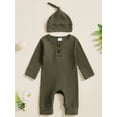 thumbnail image 3 of Cenuakty Toddler Newborn Outfit Adorable Solid Color Long Sleeve Round Neck Jumpsuit and Hat Set, 3 of 8