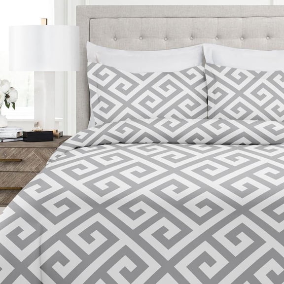 Noble Linen's 3 Piece Duvet Cover Set with Greek Key Pattern