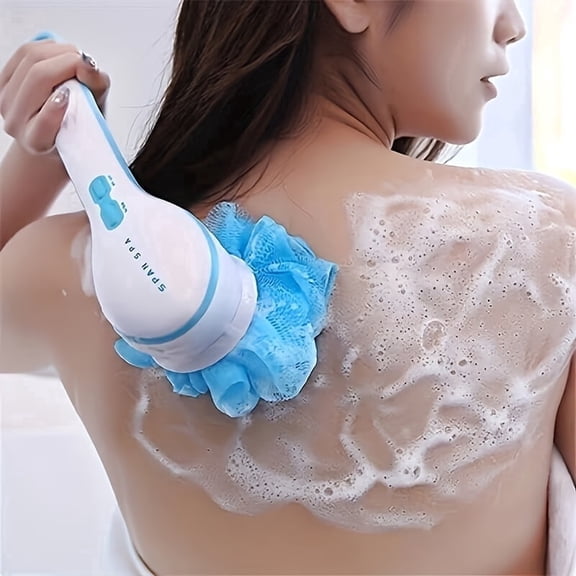 Electric Long Handle Back Cleansing Spa Exfoliating Shower & Bath Brush with 5 Brush Heads, 6 Speeds, IPX7 Shower Scrubber for Back Cleansing, Spa Exfoliating Body Washer for Women and M