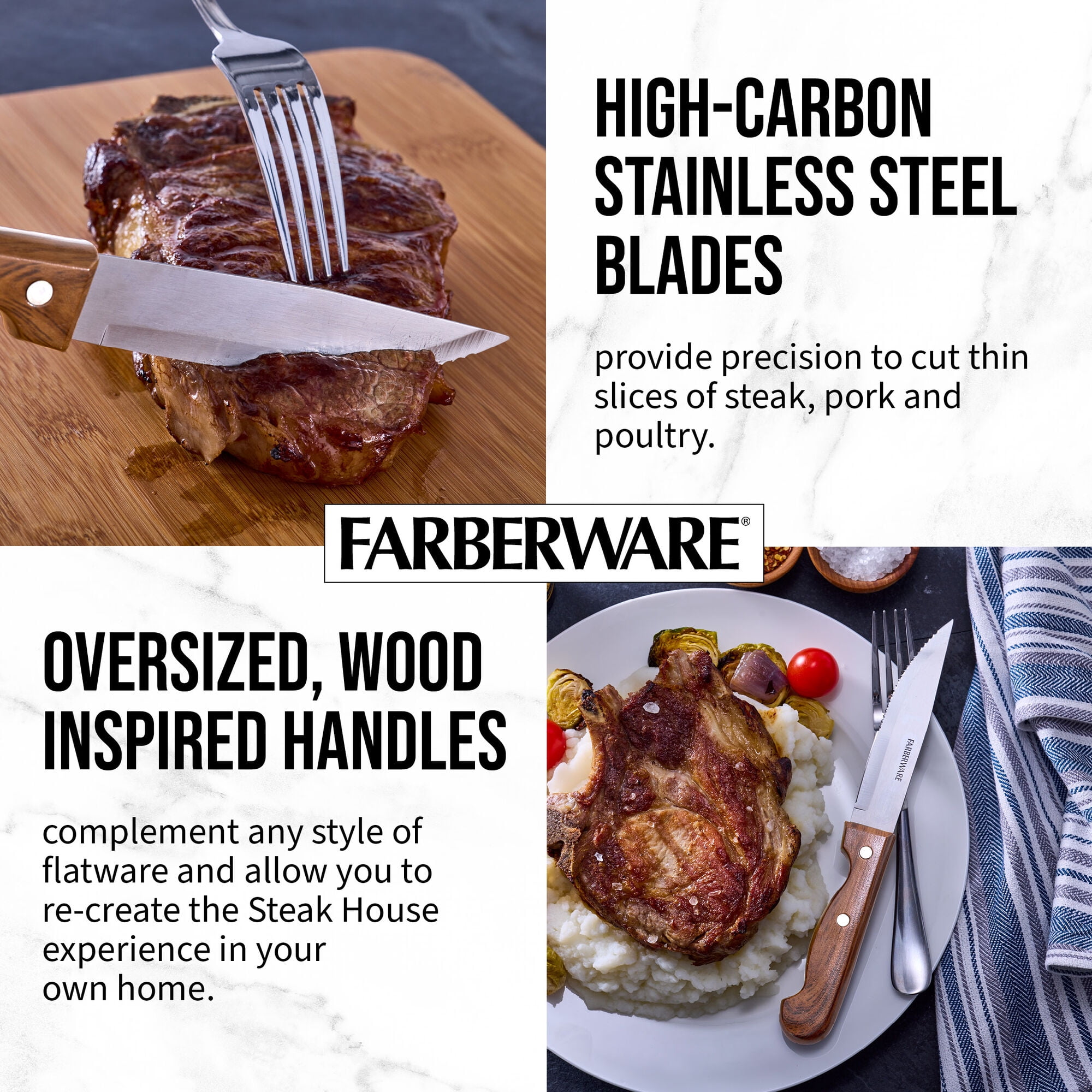 Farberware Classic 4-Piece Jumbo Dual Riveted Wood Inspired Steak Knife Set