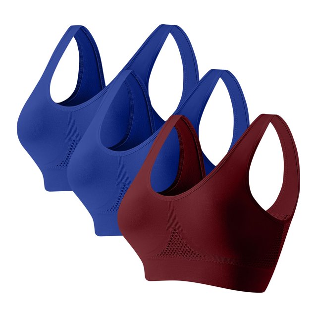 HongQid 3pcs Wireless Seamless Sports Bra for Women with Support - No Underwire Full Coverage Push Up Bras for Women