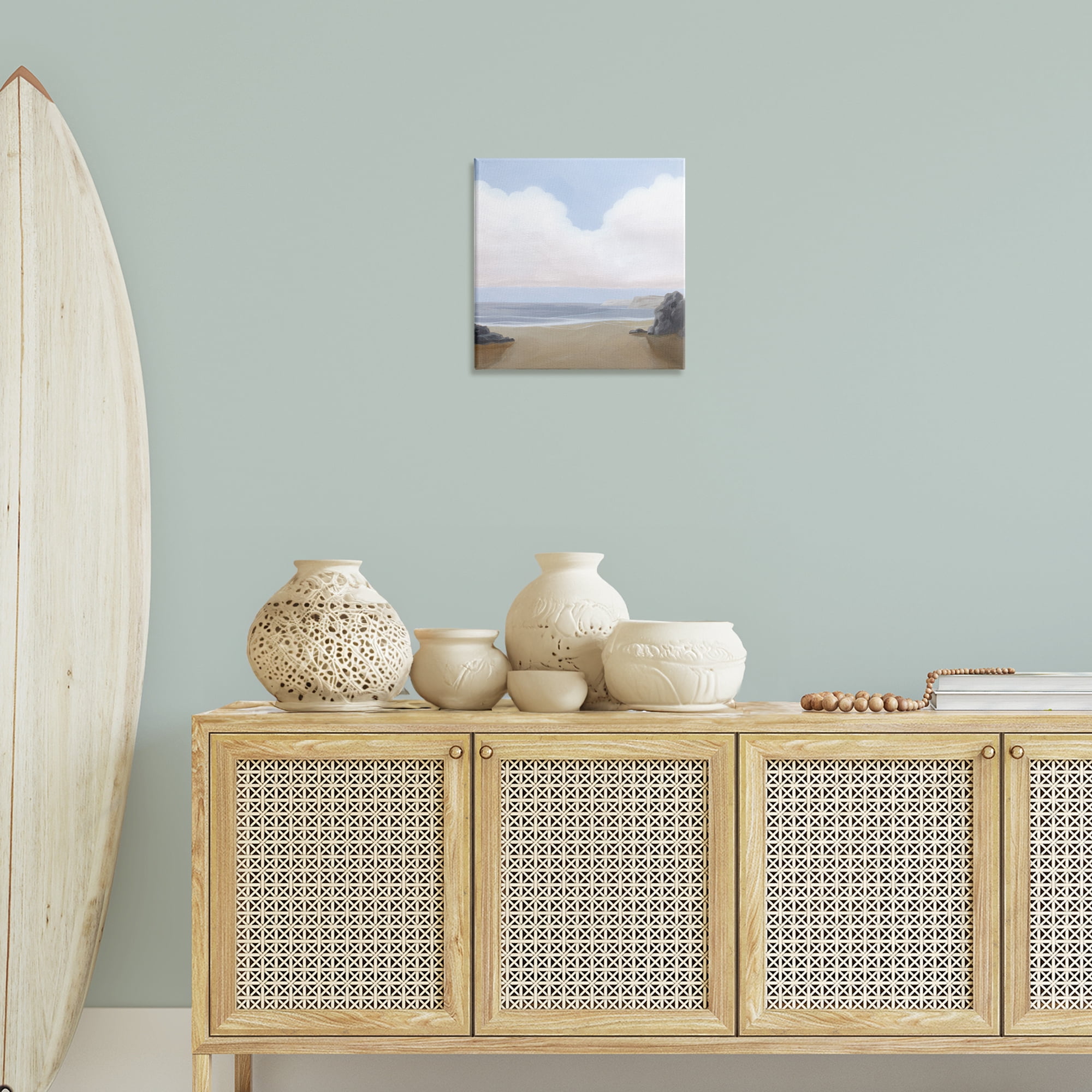 Stupell Industries Soft Clouds Over Beach Landscape Painting Gallery Wrapped Canvas Art Print Wall Art, 17 x 17