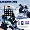 thumbnail image 4 of 3 Pairs Touch Screen Gloves with Snow Flower Pattern, Warm Knit Winter Gloves Christmas Gifts Stocking Stuffers for Women, 4 of 6