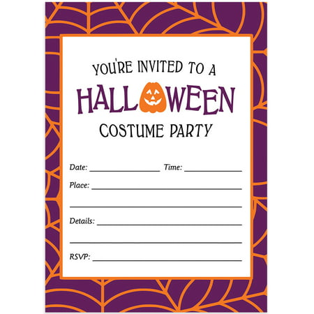 Halloween Costume Party Invites & Envelopes ( Pack of 25 ) Fun Dress Up Party Large Blank 5x7