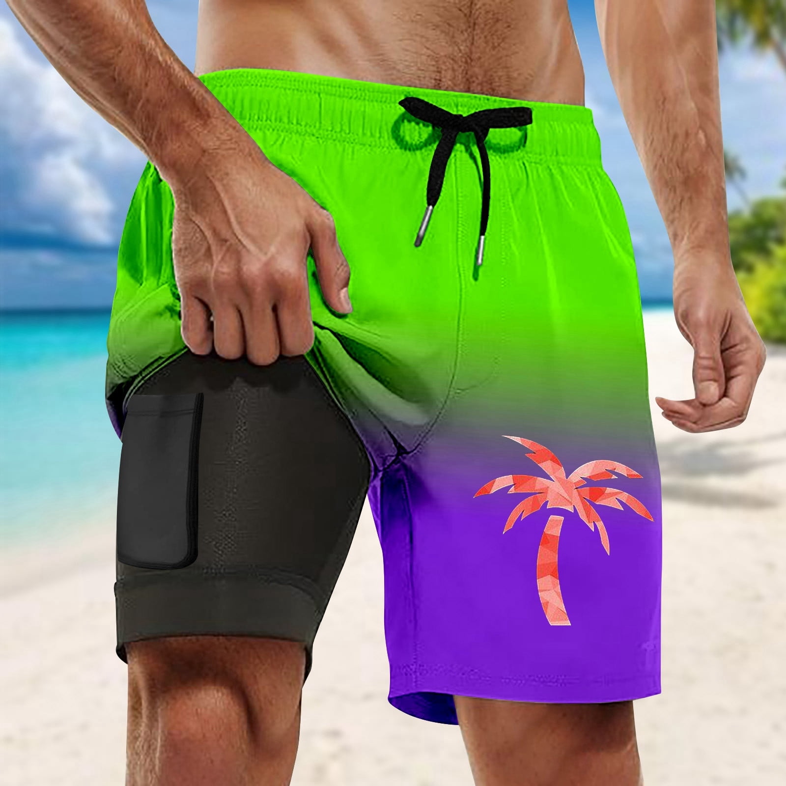 Swim Shorts Men Animal Print Short Sleeved T Shirt Capybara Mental State Summer Clothes for Men,Purple,2XL