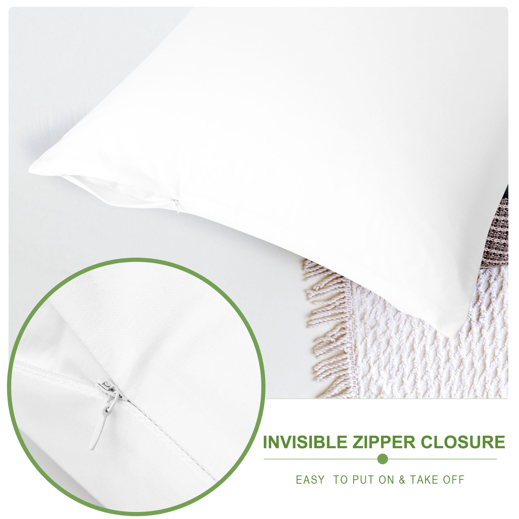 Unique Bargains 2Pc Breathable Zipper Closure Pillowcases White King