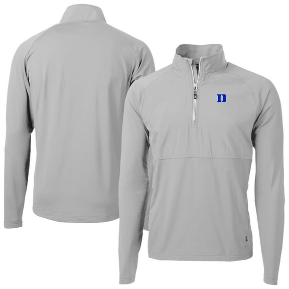 Men's Cutter & Buck Gray Duke Blue Devils Adapt Eco Knit Hybrid Recycled Raglan DryTec Quarter-Zip Jacket