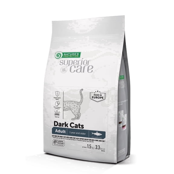 Nature's Protection Superior Care Dry Cat Food, Adult Dark Coat Cats, High Protein Herring, 3.3lb