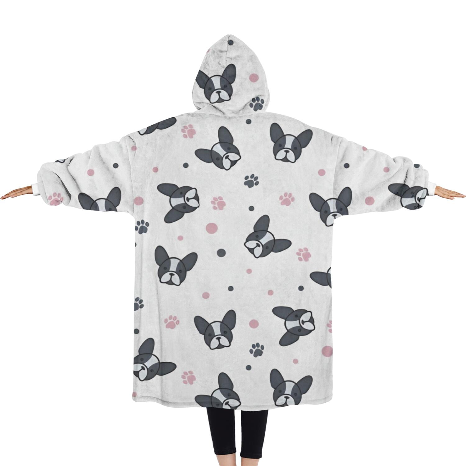 Oversized Wearable Blanket Hoodie,French Bulldog Sherpa Blanket Hoodie with Super Pockets,Super Warm Fuzzy Pullover for Women & Men