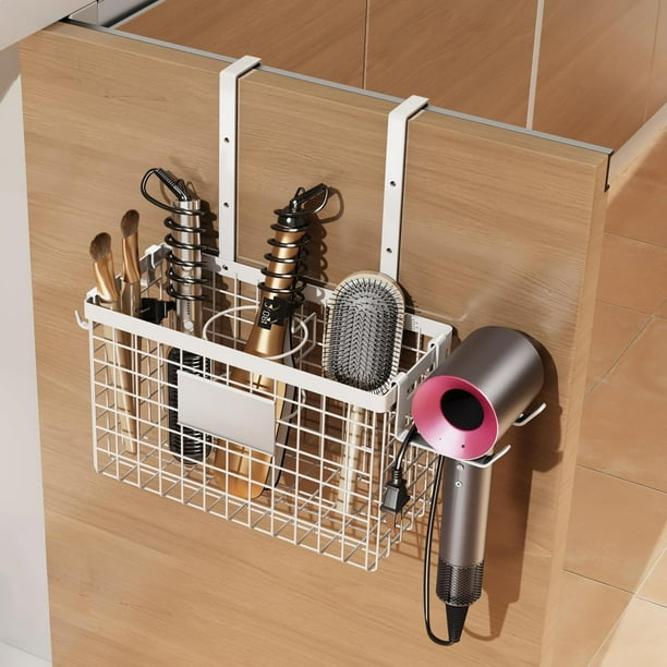 Soporte para Secadora de Cabello Adhesivo Porta Secadora de Cabello Aluminio Organizador de Secadora Puertas de Gabinete Estante para Secador de Pelo Inoxidable Blanco