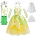 thumbnail image 2 of Vestido de princesa Tiana de tul para niña, disfraz de hada del bosque con flores y hojas de elfo para fiesta de cumpleaños y carnaval Fivean unisex, 2 of 2