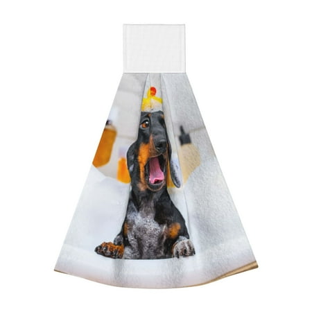 

Gaeub Puppy Sits In Bathtub Print Hand Towels with Hook Hanging Tie Towels Coral Velvet Dishtowels for Bathroom Restroom Home Decor