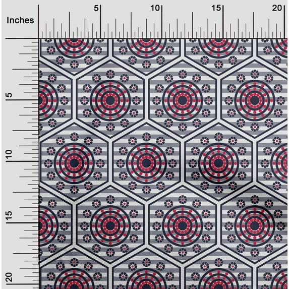 oneOone Cotton Flex Navy Blue Fabric Stripe|Hexagon & Circle Geometric Dress Material Fabric Print Fabric By The Yard 40 Inch Wide