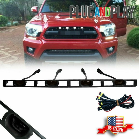 GTINTHEBOX For 2012-2015 Toyota Tacoma Smoke Front Hood Grille White LED Light w/Wire Harness
