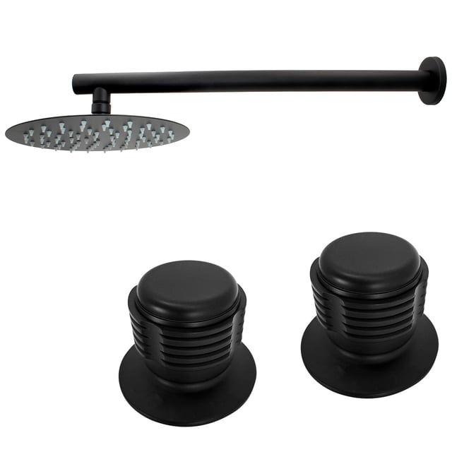 Regadera Redonda de 15cm Negro Mate con Brazo Redondo y Manerales Q2NEG