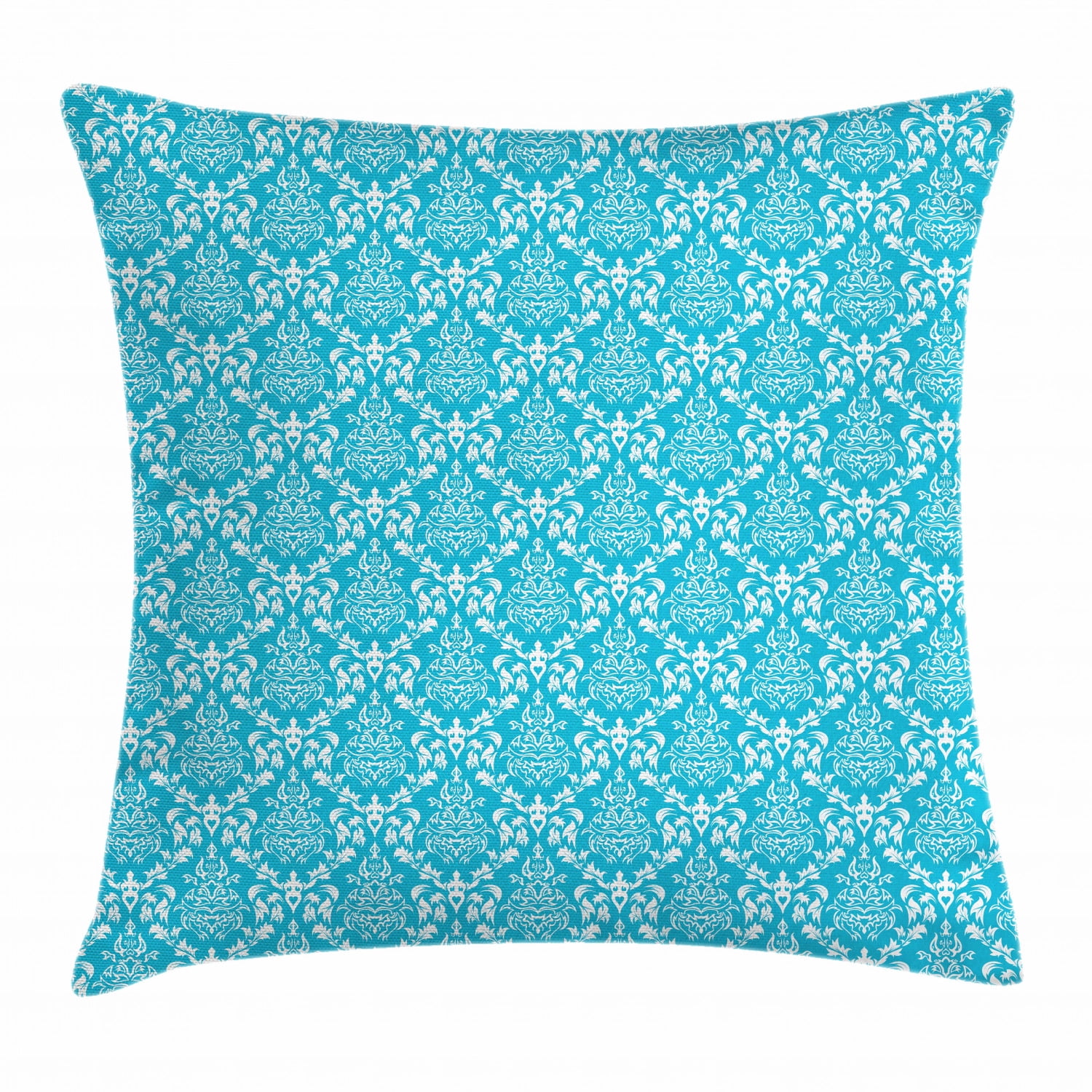 Blue and White Throw Pillow Cushion Cover, Pattern with Antique Damask