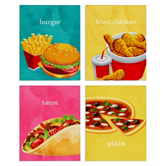 Stupell Industries Delicious Fast Food Meals Food & Beverage Painting Wrapped Canvas Canvas Art Print Wall Art, 14 x 11, Set of 4