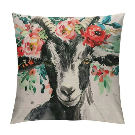 BCIIG Black Goat Pattern Throw Pillow Covers Animal Print Pillows Cover Cotton Linen Decorative Home Cushion Cover  for Sofa Couch