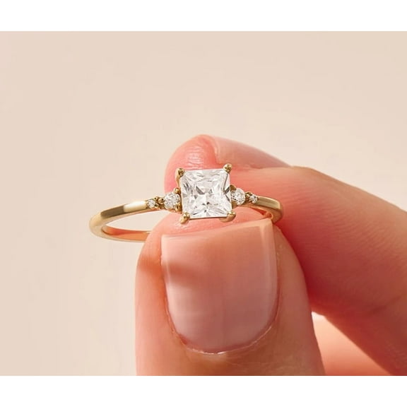 vylahjewellery Unique Engagement Ring and Bands Princess Cut Moissanite Diamond Ring for Women 14K Yellow Gold Wedding Rings Affordable Anniversary Ring for Woman