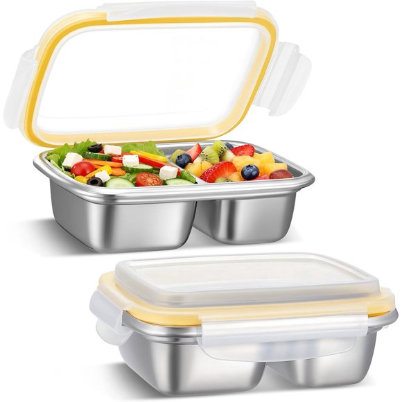 piece Double-layer stainless steel snack box - 550 ml, airtight lid - portable lunch box for the office - travel food storage container - 16.5*12.5*6.5 cm - suitable for office, school, home and