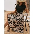 thumbnail image 3 of Women's Printed Round Neck Short Sleeve Midi Dress with Belted Waist 100% Polyester Easy Care Lightweight Silhouette, 3 of 7