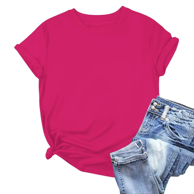 Weiqiqre T-Shirts pour Femmes Col Rond T-Shirt Basique - Hauts Mode Été Printemps - T-Shirts Surdimensionnés pour Femmes
