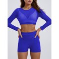 thumbnail image 5 of Cenuakty Women’s 2 Piece Outfits Long Sleeve Sheer Mesh Crop Tops + Biker Shorts Set Beachwear, 5 of 9