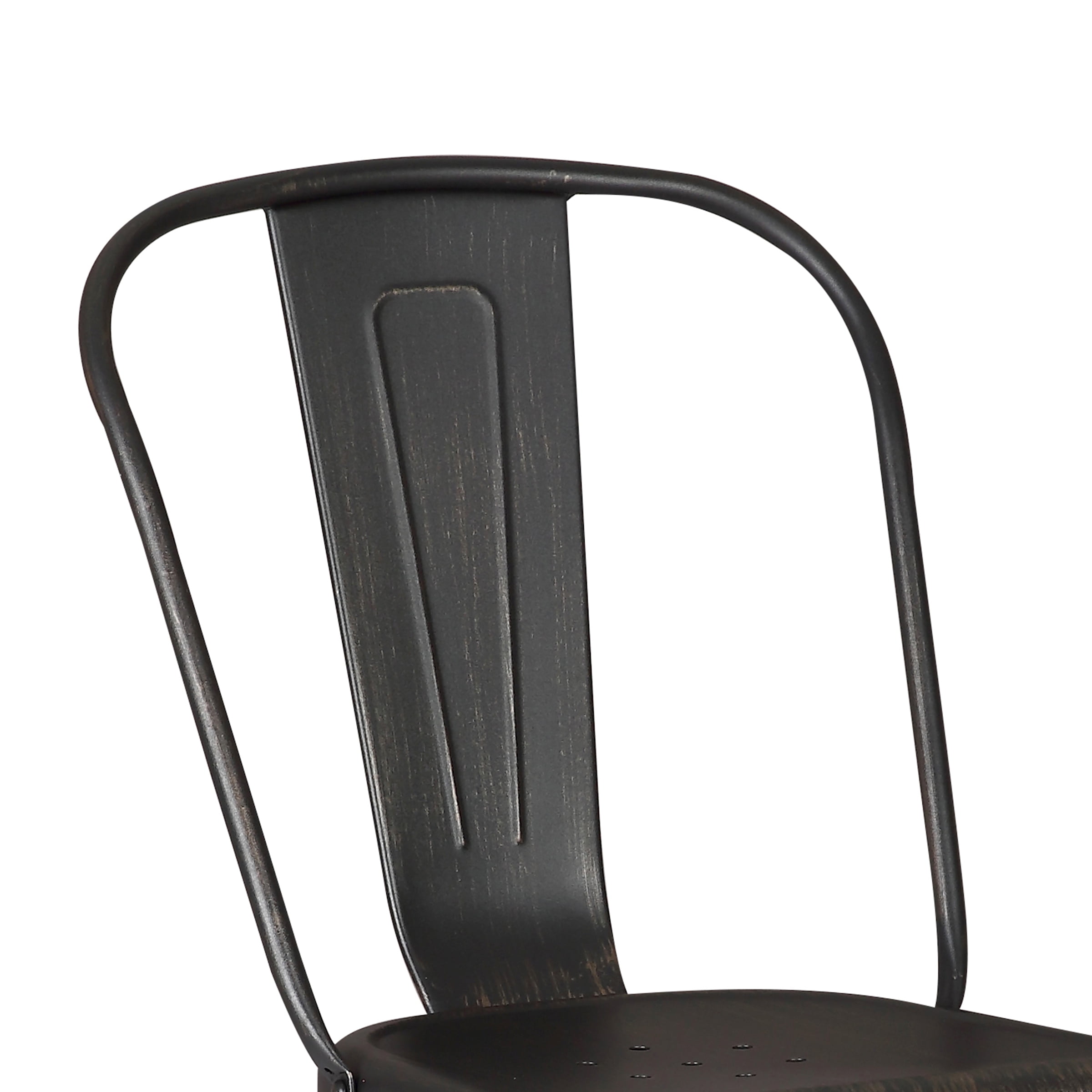 Modern Distressed Black Metal Dining Room Kitchen Bar Chair. 18 inch seat Height, Set of 2