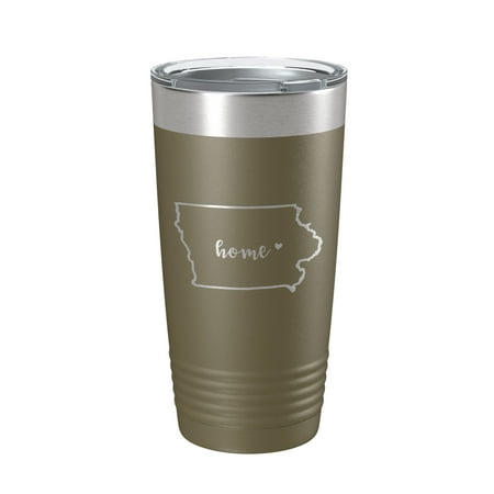 

Iowa Tumbler Home State Travel Mug Insulated Laser Engraved Map Coffee Cup 20 oz Olive Green