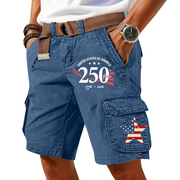 Men's American Flag Cargo Shorts USA 250th Anniversary Patriotic Outdoor Tactical Shorts with Multi-Pockets