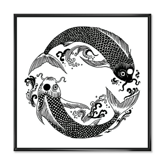 Designart 'China Koi Fish In Chinoiserie Style III' Nautical & Coastal Framed Canvas Wall Art Print