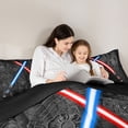 thumbnail image 5 of Lightsaber Comforter Set King Size 3D Neon Blue Red Bedding Set Geometric Sun Moon Round Quilt Set Teens Room Decor Fashion Vintage Stone Wall Duvet Insert,Black, 5 of 7