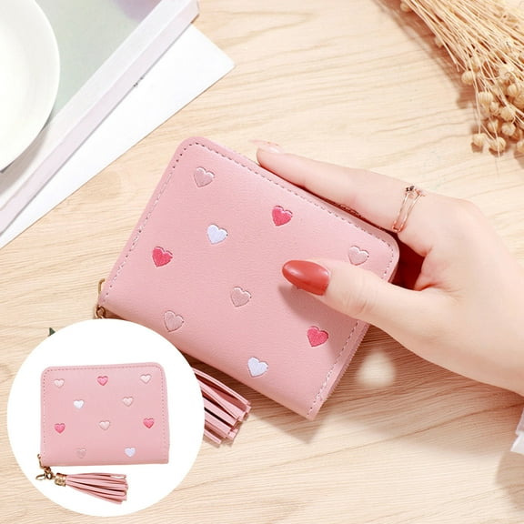 Cartoon Girls Cosmetic Pouch Wallet with Card Holder Mini PU Leather Billfold Organizer for Kids and Teens