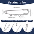 thumbnail image 2 of 1 Box 20pcs 2 Inch Kilt Pins Bulk Safety Pin Brooch Finding Silver 3 Loops Metal Steel Fastener Clip Clasp Kilt Safety Badge Findings, 2 of 7