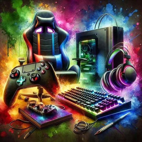 Video Game Diamond Art Kits for Adults, DIY Gaming Equipment Diamond Painting Kits for Beginner, 5D Full Round Drill Diamond Gem Painting Kits for Home Decor 11.8 x 11.8Inch