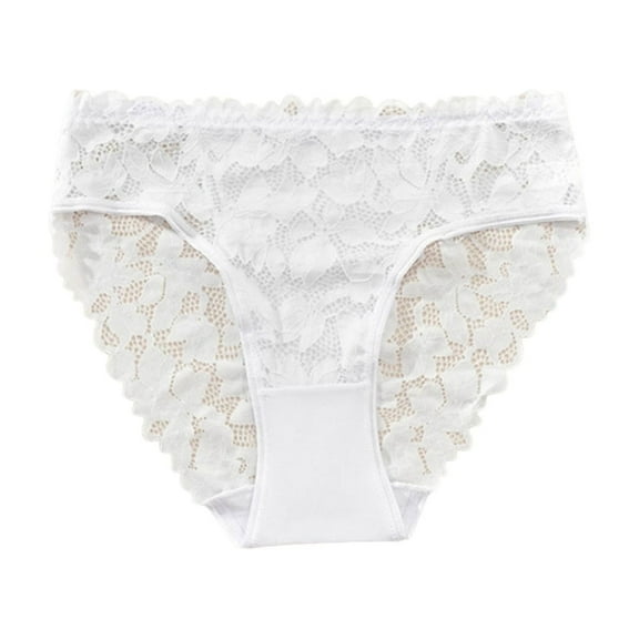 QQAMB Briefs for Womens Plus Size High Waist Lace Hollow Out Underwear Cotton Panty See Through Panties Underpant