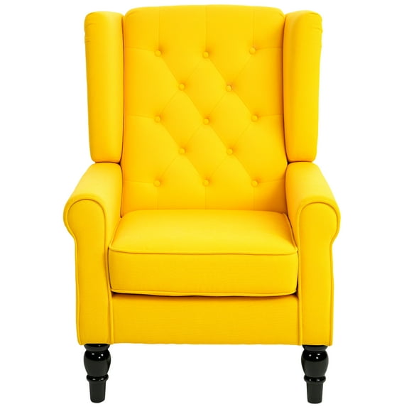 HOMCOM Accent Chair Button-Tufted Armchair with Wingback Round Arms Yellow